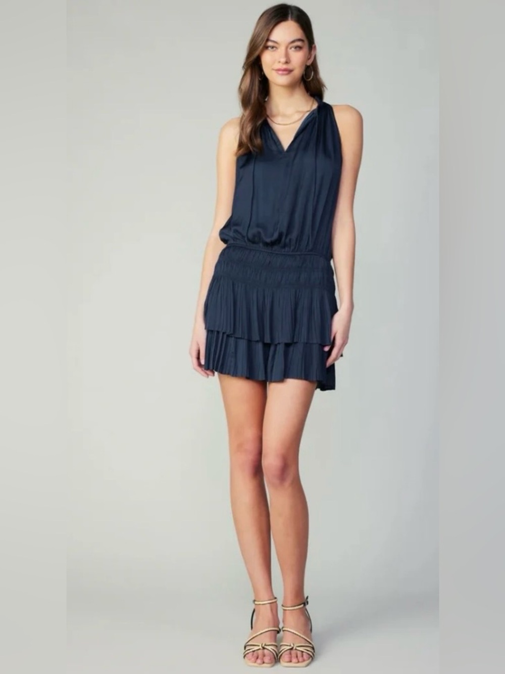 Current Air Navy Pleated Dropped Waist Sleeveless Mini Dress